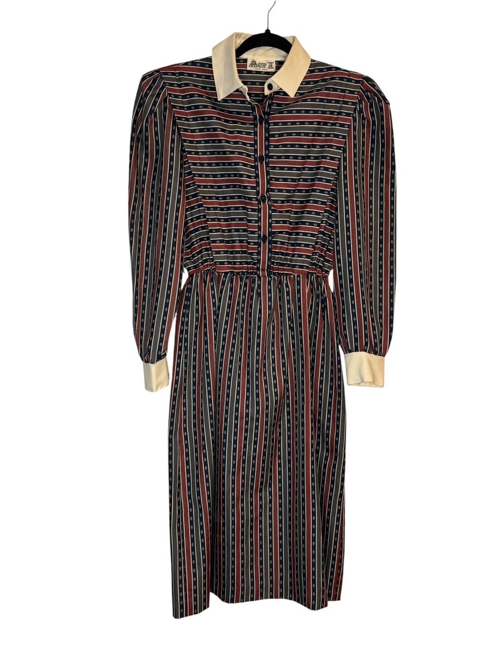 Vintage 70’s-80’s Act 1 Striped Shirt Dress with Contrast Collar